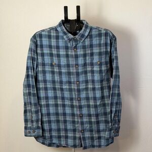 Duluth Trading Co Flannel Shirt Mens Large Blue Plaid Button Down Long‎ Sleeve